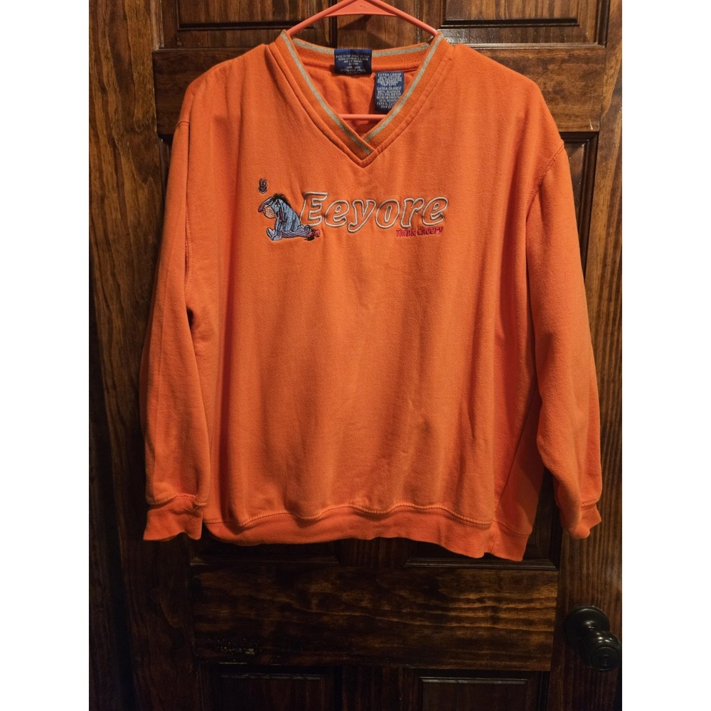 Vintage Disney Eeyore Sweatshirt XL Orange V Neck Embroidered Pooh